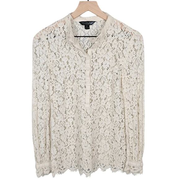 Rachel Zoe Ivory Lace Floral Blouse Size 6 High Neck Long Sleeve Romantic Top - Picture 1 of 4